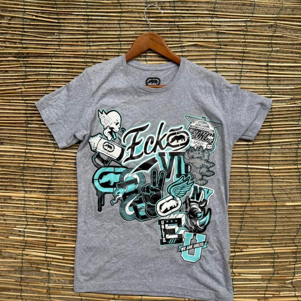 Ecko Unltd Graphic Tee‎ Tshirt Gray Streetwear Logo Size Small Grafiti